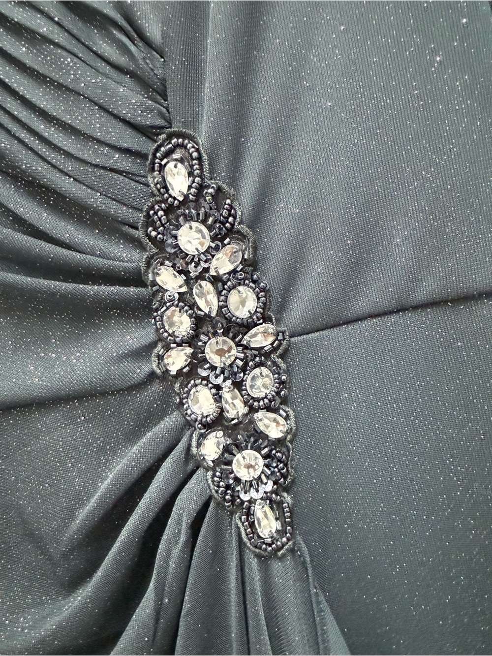 Alex Evenings Charcoal Sparkle Wrap-Front Long Sleeve Gown With Sheer Sleeves - Picture 4 of 14